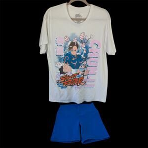 GOAT CREW x Street Fighter Chun Li graphic tee +Biker shorts Sz L/M SET